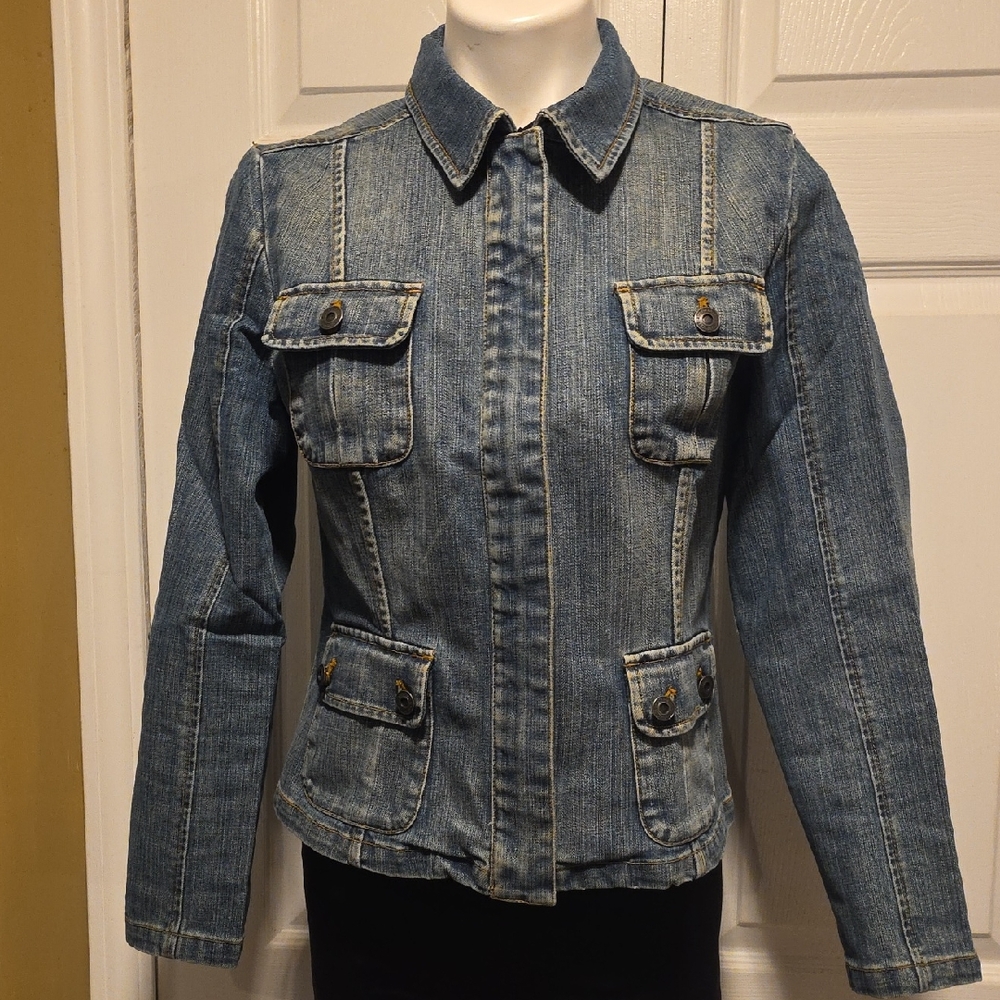 Talbots Blue Jean Jacket with Buttoned Flap Pockets